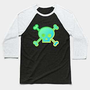Skull and Crossbones Pirate Flag Green Yellow Gradient Baseball T-Shirt